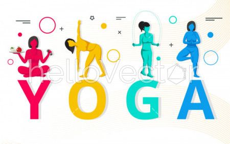 Girls doing yoga, Health and fitness concept graphic