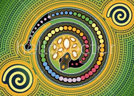 Aboriginal dot art vector painting with snake - Download Graphics & Vectors