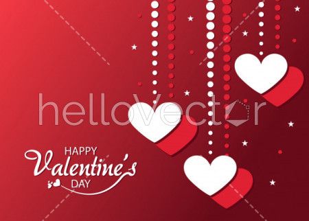 Valentine's day background with hanging hearts - Vector illustration