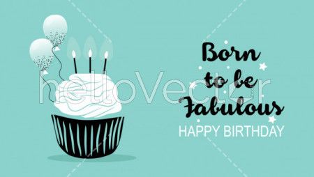 Minimal style birthday banner with cake and typography - Vector Illustration