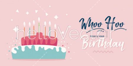 Birthday banner with typography and cake - Vector illustration