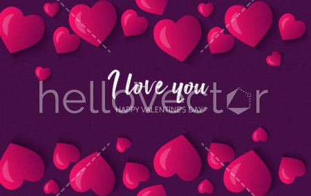 Valentine's day background with pink 3d realistic hearts - Vector illustration