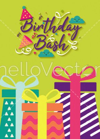Birthday celebration party banner with gifts - Vector Illustration