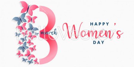 March 8, Stylish paper cut women's day background with butterflies clipart