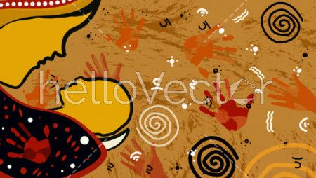 Aboriginal dot art vector painting - Mother and child concept