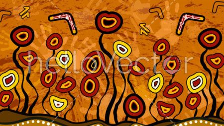 Tree on the hill, Aboriginal art vector painting depicting nature