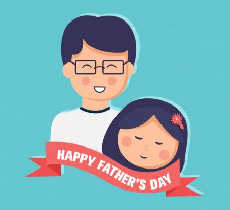 Father And Daughter Cartoon, Happy Father's Day - Vector Illustration