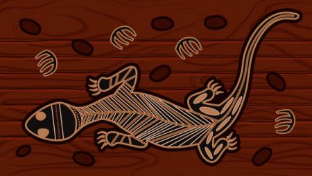 Aboriginal bark painting vector art with lizard
