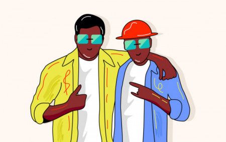 Two happy best friends hugging illustration