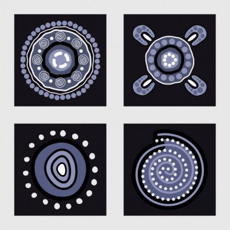 Aboriginal dot art painting icon set - Vector Illustration