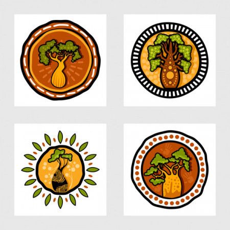 Aboriginal art boab tree painting icon set - Vector Illustration