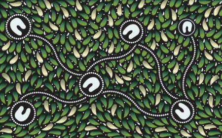 Aboriginal art vector background with bush leaves