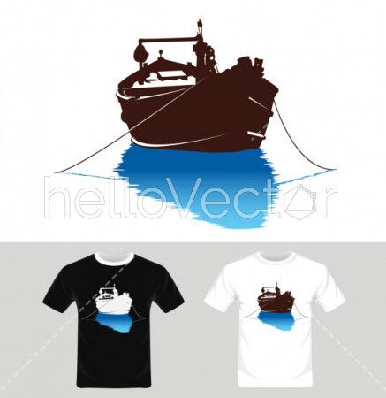 Boat Vector - T-shirt graphic design with boat illustration.