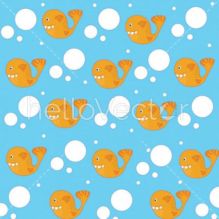 Fish background vector. Seamless pattern of funny fish with dots.