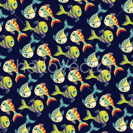Fish background vector. Seamless pattern of fish on dark background.
