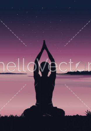 Silhouette yoga background - Vector Illustration