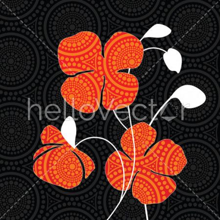 Aboriginal dot art painting with red poppy flowers - Vector Illustration