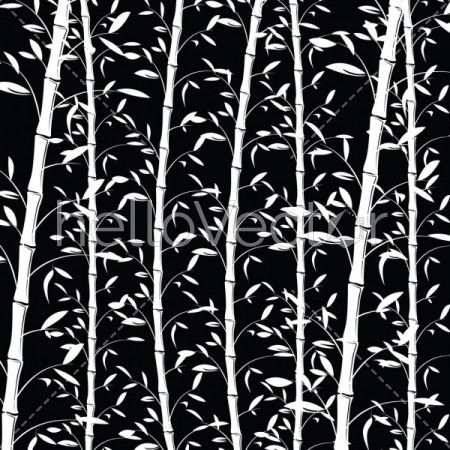 Bamboo pattern background. Seamless black and white decorative bamboo branches wallpaper - vector illustration