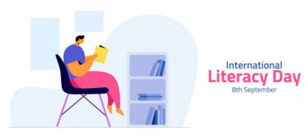 Boy reading book, International literacy day concept design