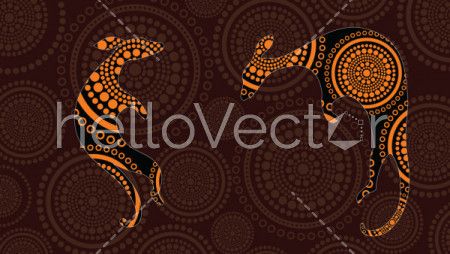Aboriginal art vector painting with kangaroo.