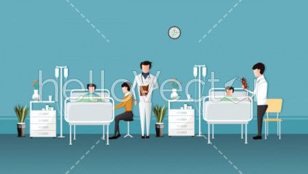 Doctor checking a patient in the hospital, Hospital room interior