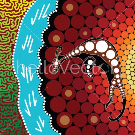 Aboriginal art background with kangaroo