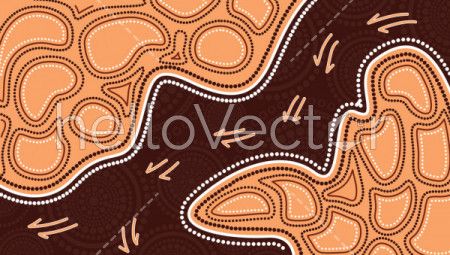 Aboriginal art vector painting with kangaroo track.