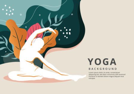 Woman doing yoga on abstract floral background