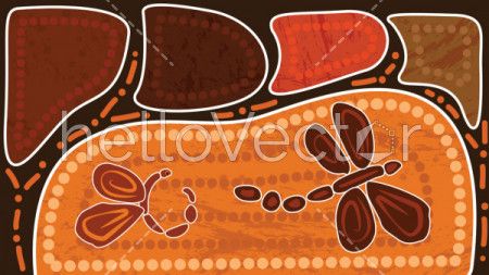 Aboriginal art background with dragonfly
