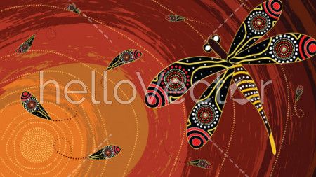 Aboriginal art vector painting with dragonfly