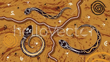 Aboriginal art vector painting with snake