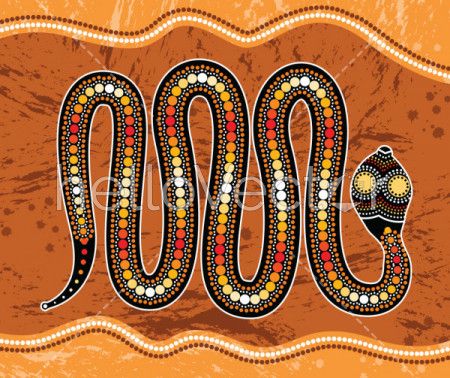 Aboriginal art vector painting with snake