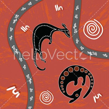 Aboriginal art vector painting with kangaroo