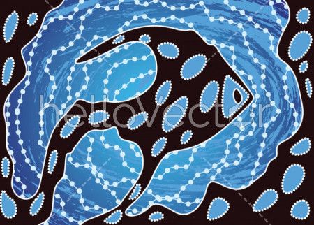 Aboriginal dot art background with fish.