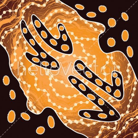 Aboriginal art vector background with kangaroo track.