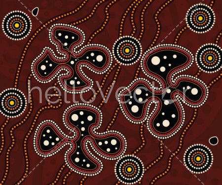 Aboriginal dot art painting with poppy flowers - Vector Illustration